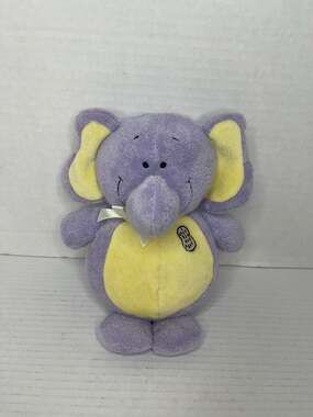 (Sound Works!) 2001 Kids II Purple Elephant Plush Toy with Peanut Patch Lovey